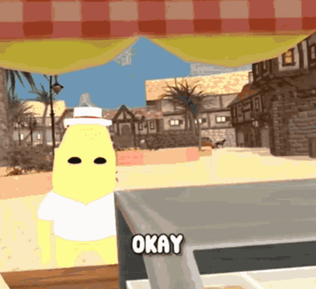 a cartoon drawing of a banana with okay written on it