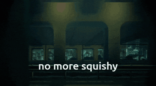a person holding a bat with the words no more squishy written below them