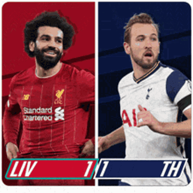 two soccer players one from liverpool and the other from tottenham are shown