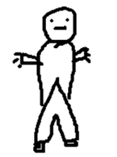 a black and white drawing of a stick figure with arms outstretched and a face .