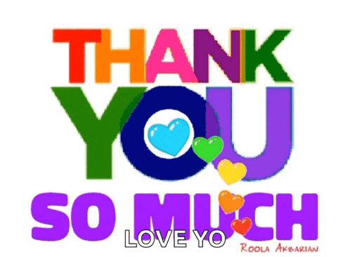 a colorful sign that says thank you so much with hearts
