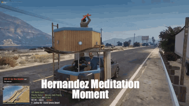 a screenshot of a video game with the words hernandez meditation moment at the top