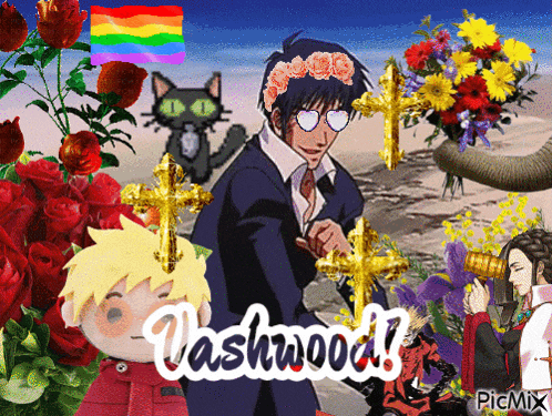 a picture of a man with a flower crown on his head and the word lashwood