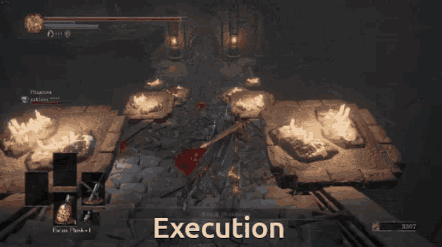 a screenshot of a video game that says execution on the bottom