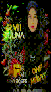 a girl in a hijab is standing in front of a poster that says " one heart "