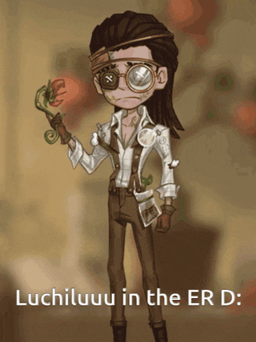 a cartoon of a man holding a flower with the words luchiluuuu in the er d. below him