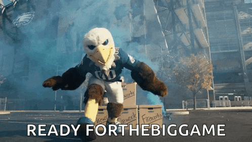 a mascot with the words ready for the big game behind it