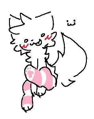 a drawing of a white cat wearing pink socks and a pink tail .
