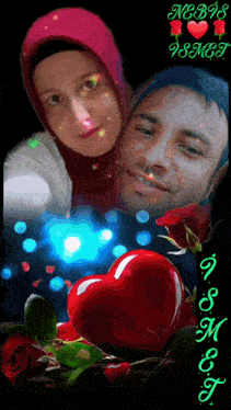 a picture of a man and a woman with roses and a heart that says ncb 's i love ismct