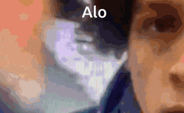 a close up of a person 's face with the word alo on the top