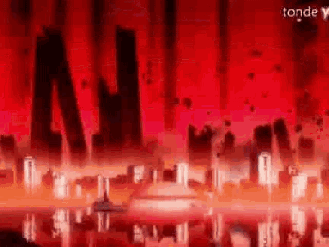 a red background with a city in the foreground and the word tokyo in the middle .
