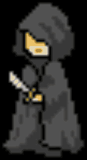 a pixel art drawing of a ninja with a sword .