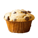 a close up of a cupcake with chocolate chips