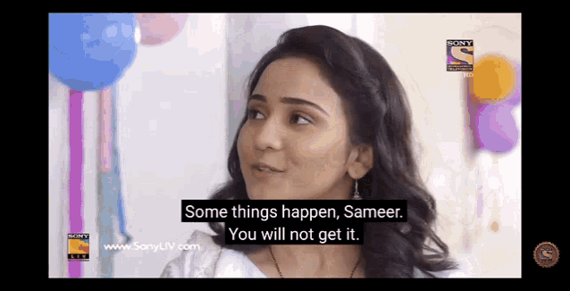 a screen shot of a sony tv show with a woman talking