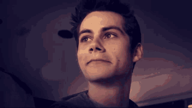 a close up of a young man 's face with a slight smile on his face