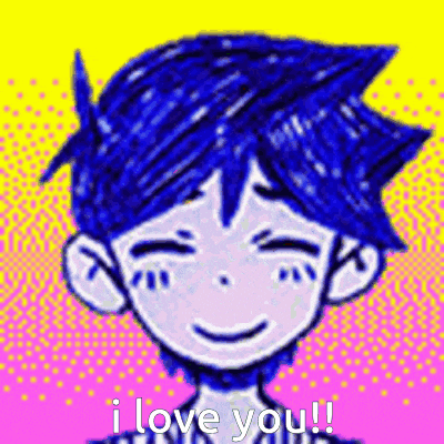 a cartoon of a boy with blue hair is smiling and saying `` i love you '' .