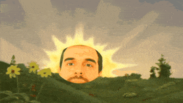 a cartoon of a man with a sun behind his head