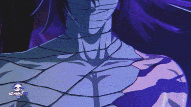 a person is holding a sword in a dark room with purple lights