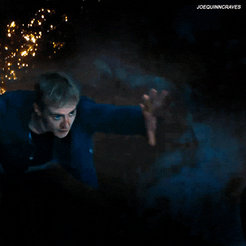 a man in a blue jacket is flying through the air with the caption joequinncraves