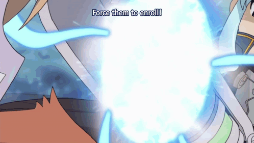 a cartoon character with the words force them to enroll above her
