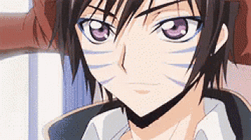 a close up of a person 's face with purple eyes and a striped face .