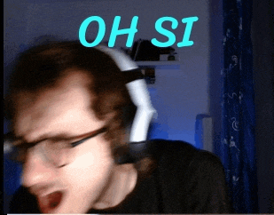 a blurry picture of a man with glasses and headphones with the words oh si above him