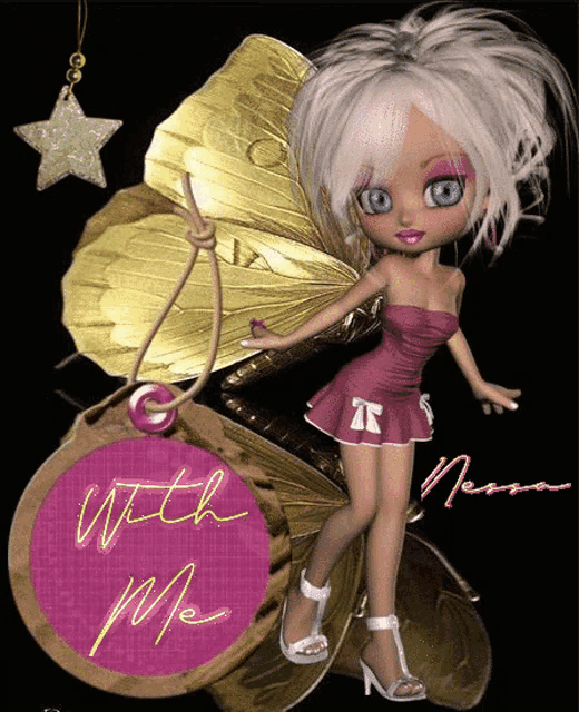 a picture of a doll with a tag that says with me