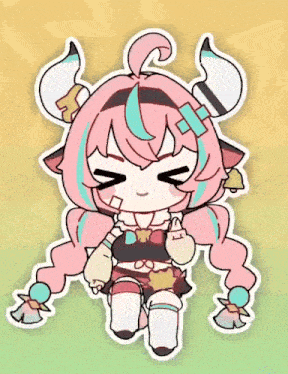 a cartoon drawing of a girl with horns and pigtails