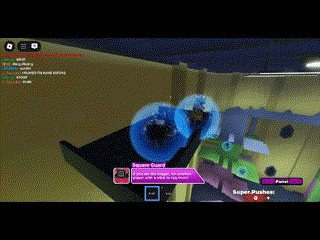 a person is playing a video game with a purple button that says ' super pushes ' on it .