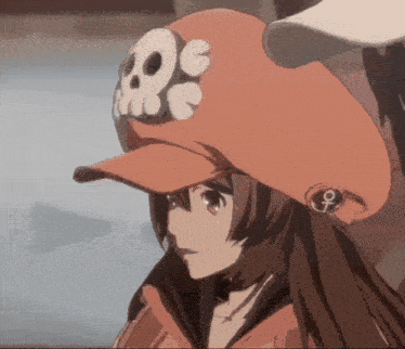 a girl is wearing a hat with a skull on it and the letter o on it