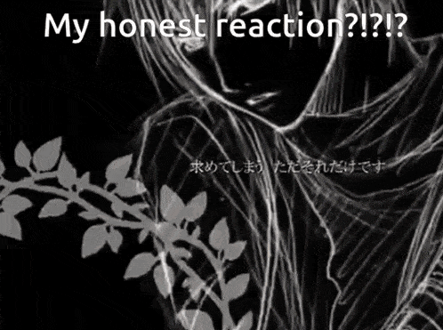 a black and white drawing of a person with the words " my honest reaction " below it