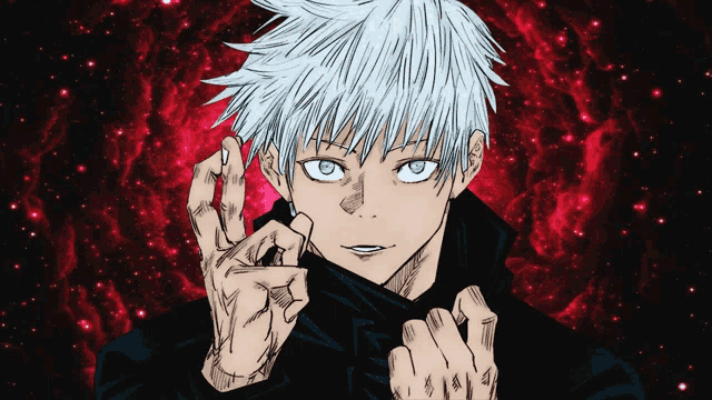 a drawing of a man with white hair making a peace sign