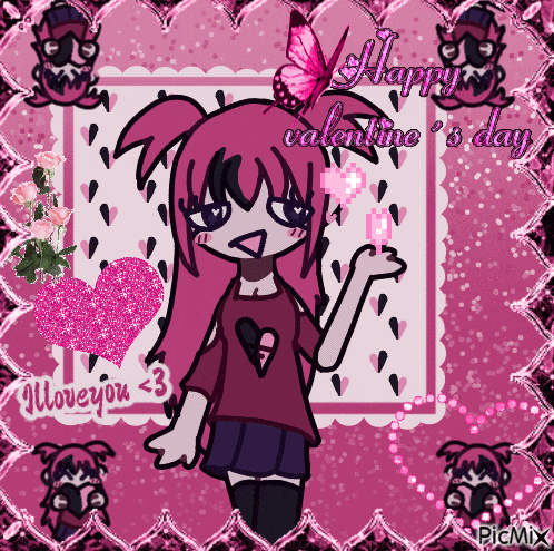 a happy valentine 's day greeting card with a girl and butterfly