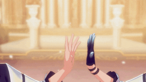 a couple of anime characters are giving each other a high five
