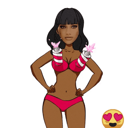 a cartoon drawing of a woman in a bikini with cotton candy coming out of her head