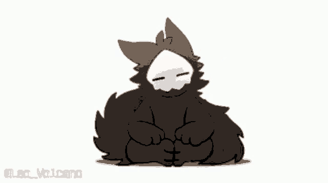 a cartoon drawing of a black and white furry animal sitting down .