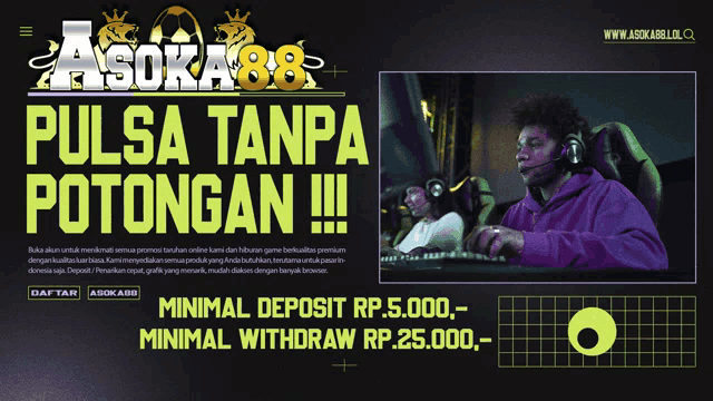 an advertisement for asoka888 shows a man and woman playing a video game