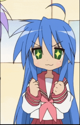 a cartoon girl with blue hair and green eyes has a star in her eye