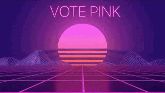 a poster that says vote pink with a sunset in the background .