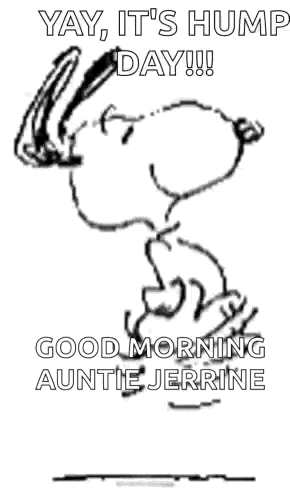a black and white drawing of snoopy with the words `` yay , it 's hump day !!! ''