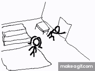 a black and white drawing of a person laying on a bed with blood coming out of their mouth .