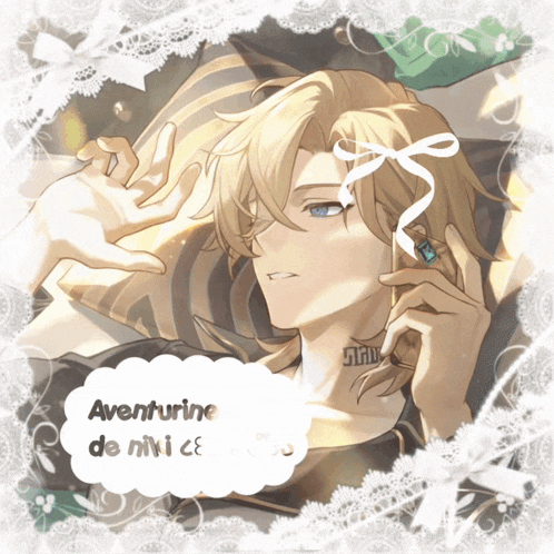 a picture of a man with a speech bubble that says " aventurine de miki "