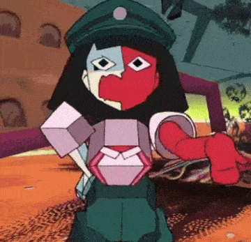 a cartoon character is wearing a green hat and holding a sword .