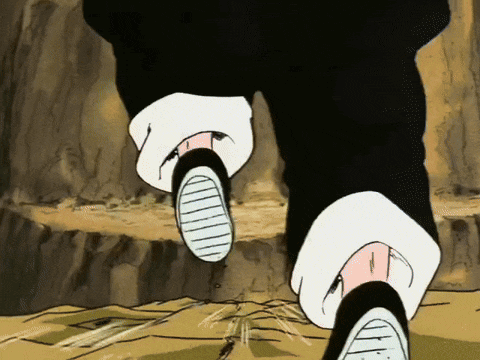 a cartoon drawing of a person 's feet walking