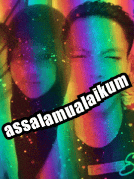 a man and a woman are standing next to each other with the words assalamualaikum on the bottom