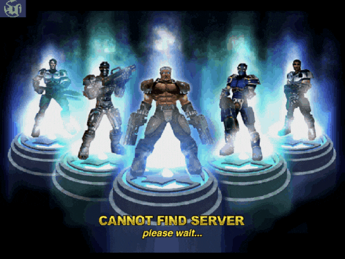 a video game screen that says cannot find server