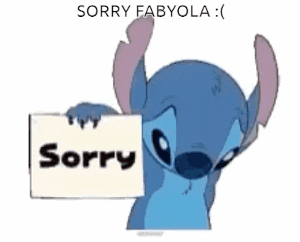 stitch holding a sign that says sorry