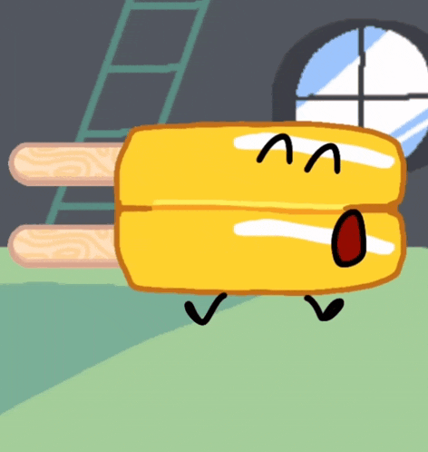 a cartoon drawing of a yellow popsicle with a face