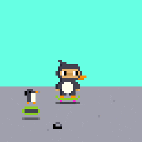 a pixel art of a penguin standing next to a penguin