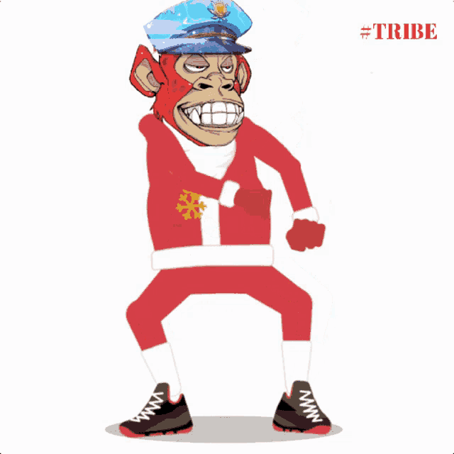 a cartoon of a monkey wearing a santa suit and hat